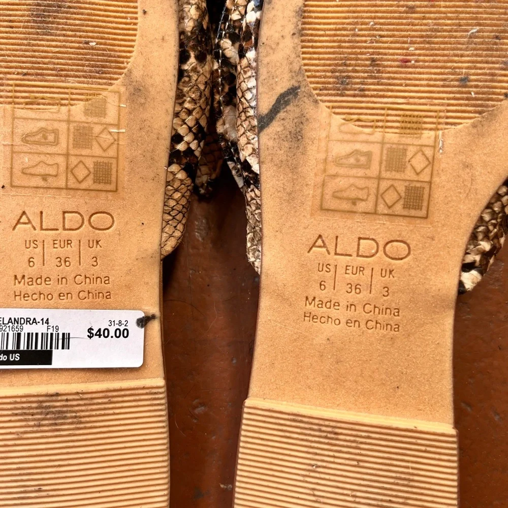 ALDO FAUX PAS SNAKE SKIN BOW FLAT SANDALS - Picture 5 of 6